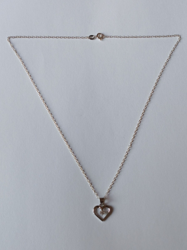 silver chain with 3 mm white zirconia heart pendant-anchor chain 45 cm----
